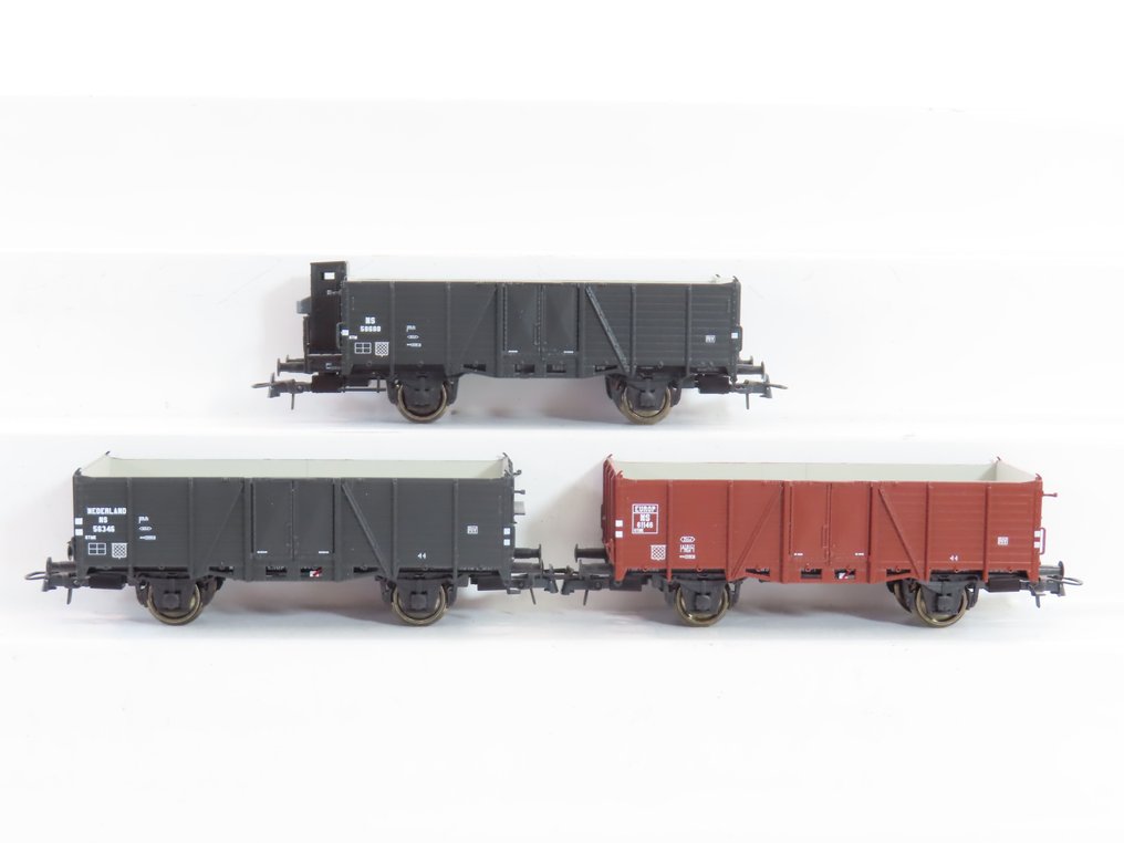 Roco H0 - 66055 - Modeltrein goederenwagonset (1) - 3-delige goederenwagen-set met 2-assige hoge open bakwagens - NS