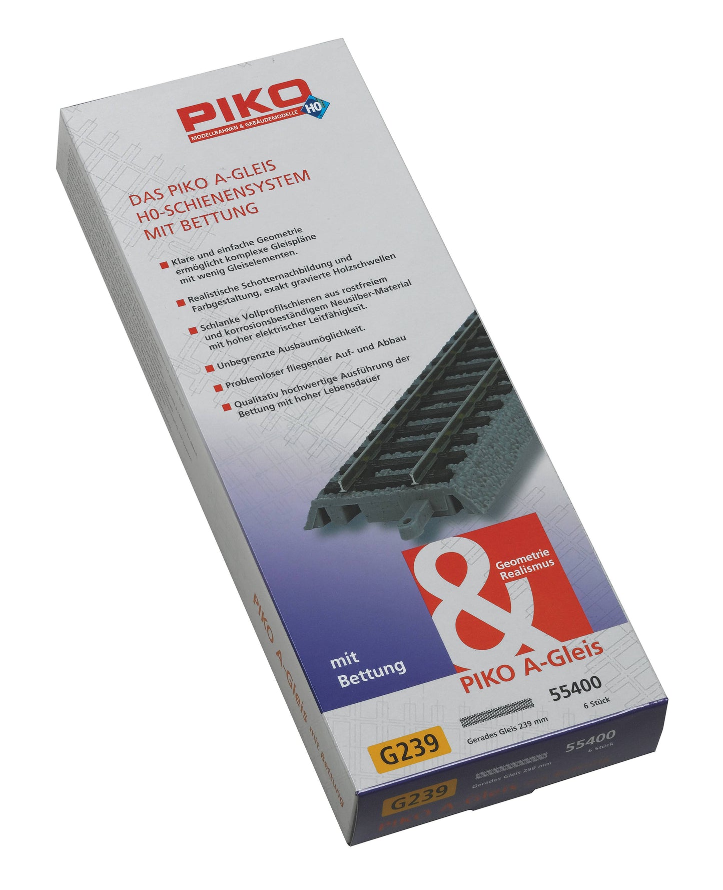 PIKO 55400 - A-Track Rechte rail 239mm met ballastbed (6 stuks)