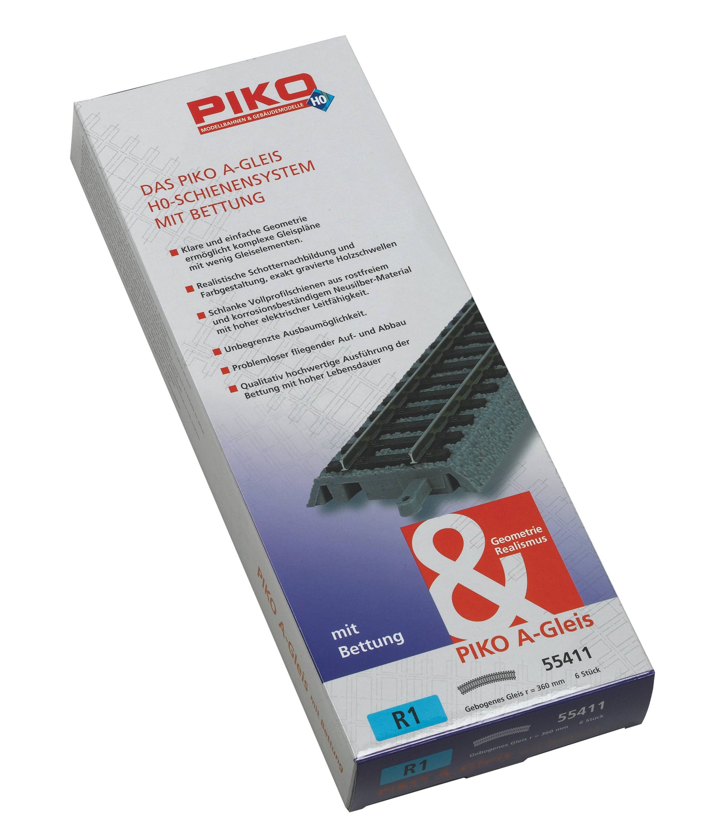 PIKO 55411 - A-Track Gebogen rail R1 360mm met ballastbed (6 stuks)