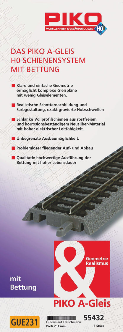 PIKO 55432 - A-Track Overgangsrail naar Fleischmann Profi profiel met ballastbed (6 stuks)