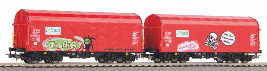 PIKO 58257 2er-Set Schiebeplanenwagen Shimmns met graffiti “CAIB” – NS, Epoche VI
